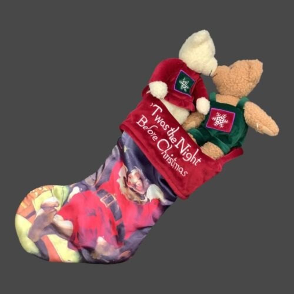 Hallmark Kiss Mistletoe Teddy Bears Plush Stuffed Animal Christmas Stocking NEW